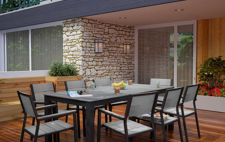 Marin 9 Piece Outdoor Patio Dining Set in Brown Gray