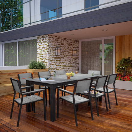 Maine 9 Piece Outdoor Patio Dining Set in Brown Gray