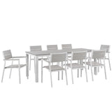 Marin 9 Piece Outdoor Patio Dining Set in White Light Gray