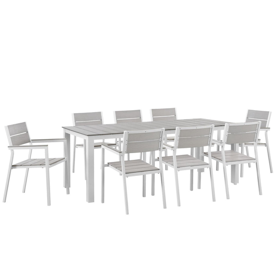 Marin 9 Piece Outdoor Patio Dining Set in White Light Gray