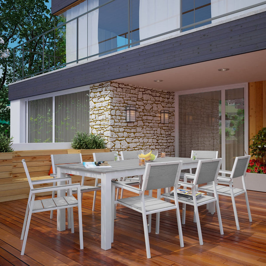 Marin 9 Piece Outdoor Patio Dining Set in White Light Gray