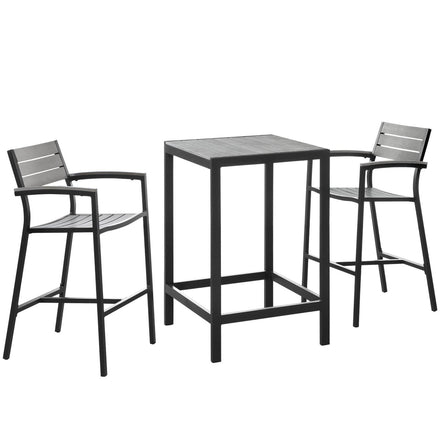 Maine 3 Piece Outdoor Patio Dining Set in Brown Gray