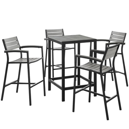 Maine 5 Piece Outdoor Patio Bar Set in Brown Gray