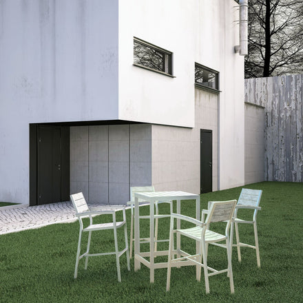 Maine 5 Piece Outdoor Patio Bar Set in White Light Gray