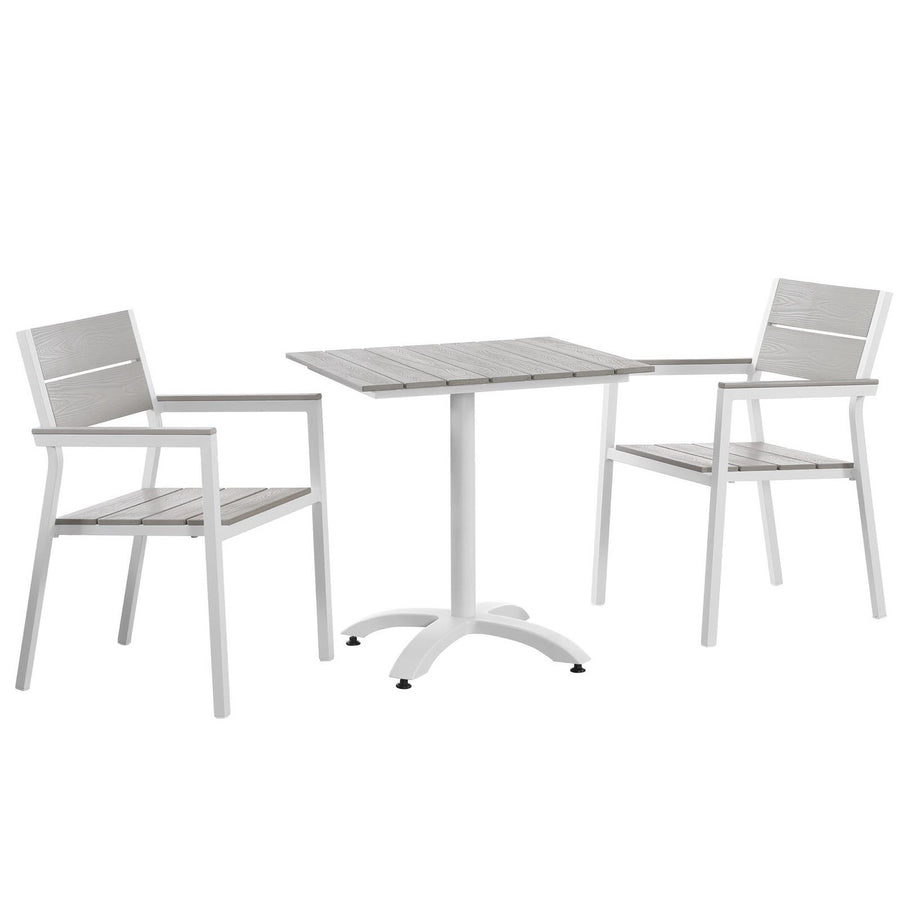 Marin 3 Piece Outdoor Patio Dining Set in White Light Gray