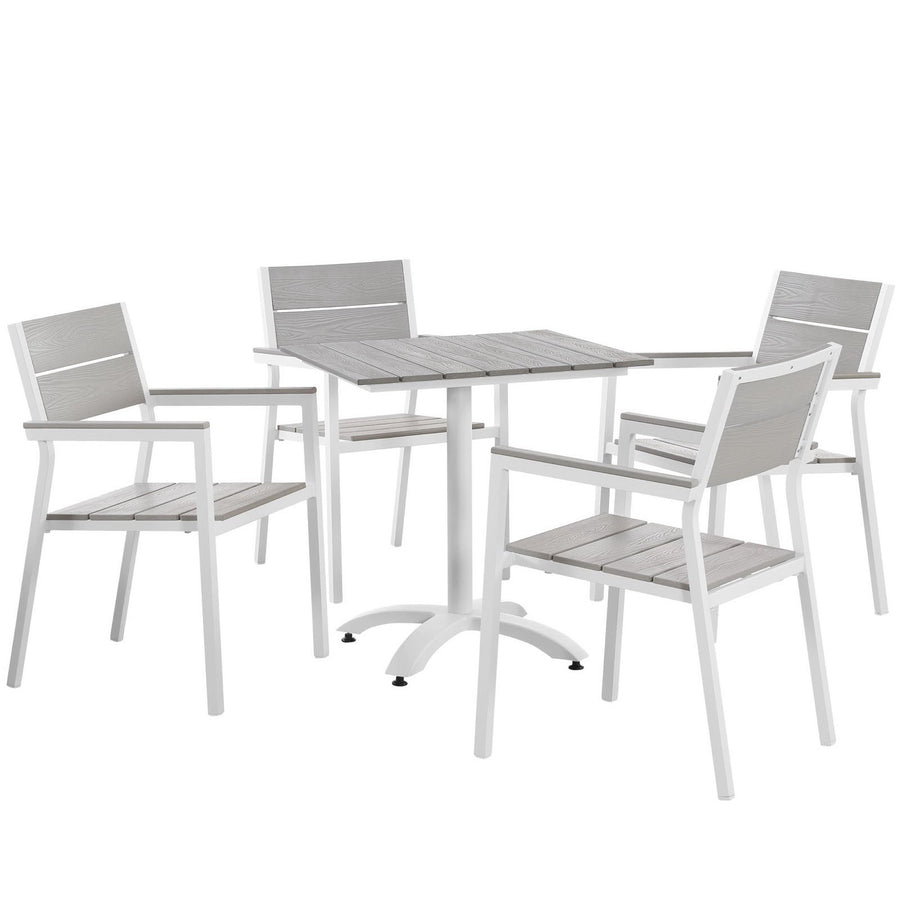 Marin 5 Piece Outdoor Patio Dining Set in White Light Gray