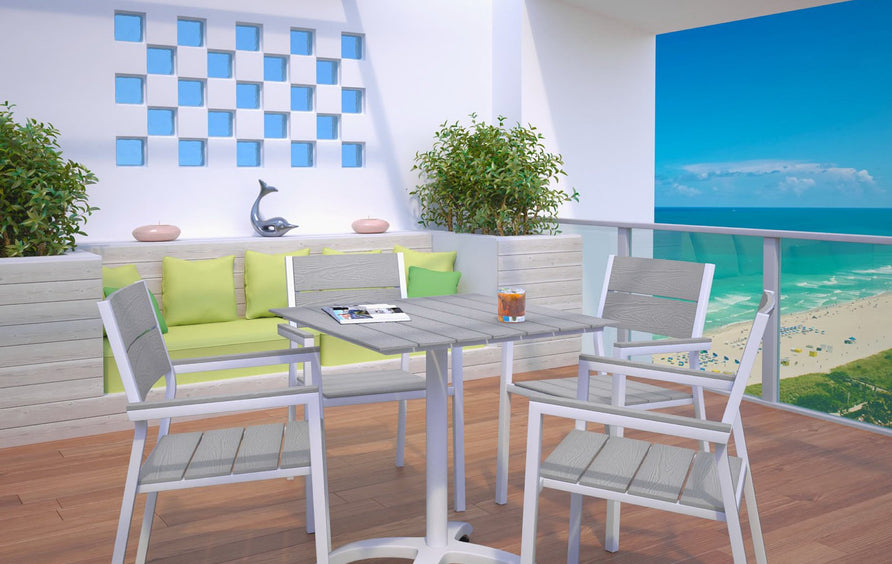 Marin 5 Piece Outdoor Patio Dining Set in White Light Gray