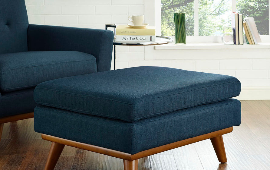 Flint Upholstered Fabric Ottoman in Azure
