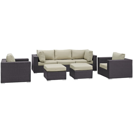 Gather 7 Piece Outdoor Patio Sectional Set in Espresso Beige