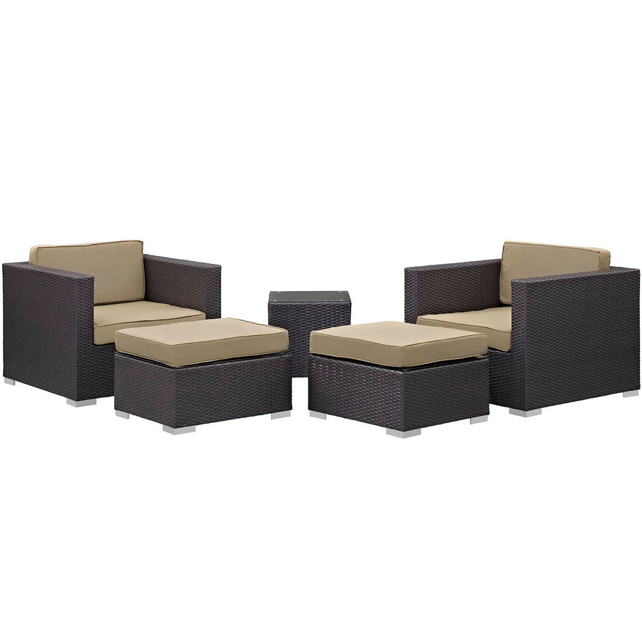 Sienna 5 Piece Outdoor Patio Sectional Set in Espresso Mocha