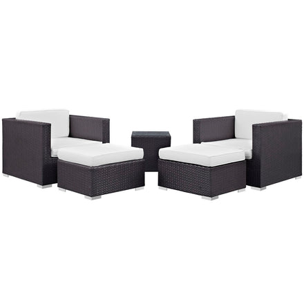 Convene 5 Piece Outdoor Patio Sectional Set in Espresso White