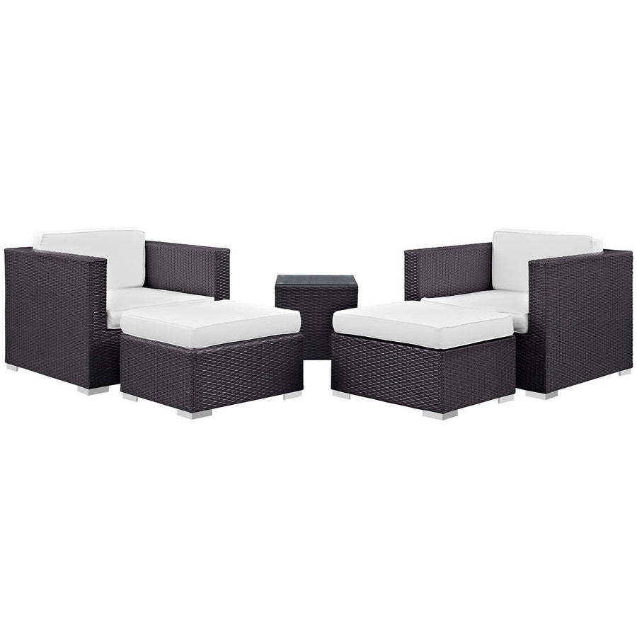 Sienna 5 Piece Outdoor Patio Sectional Set in Espresso White