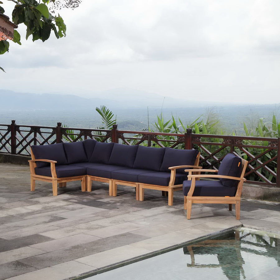 Cove 6 Piece Outdoor Patio Teak Set in Natural Navy