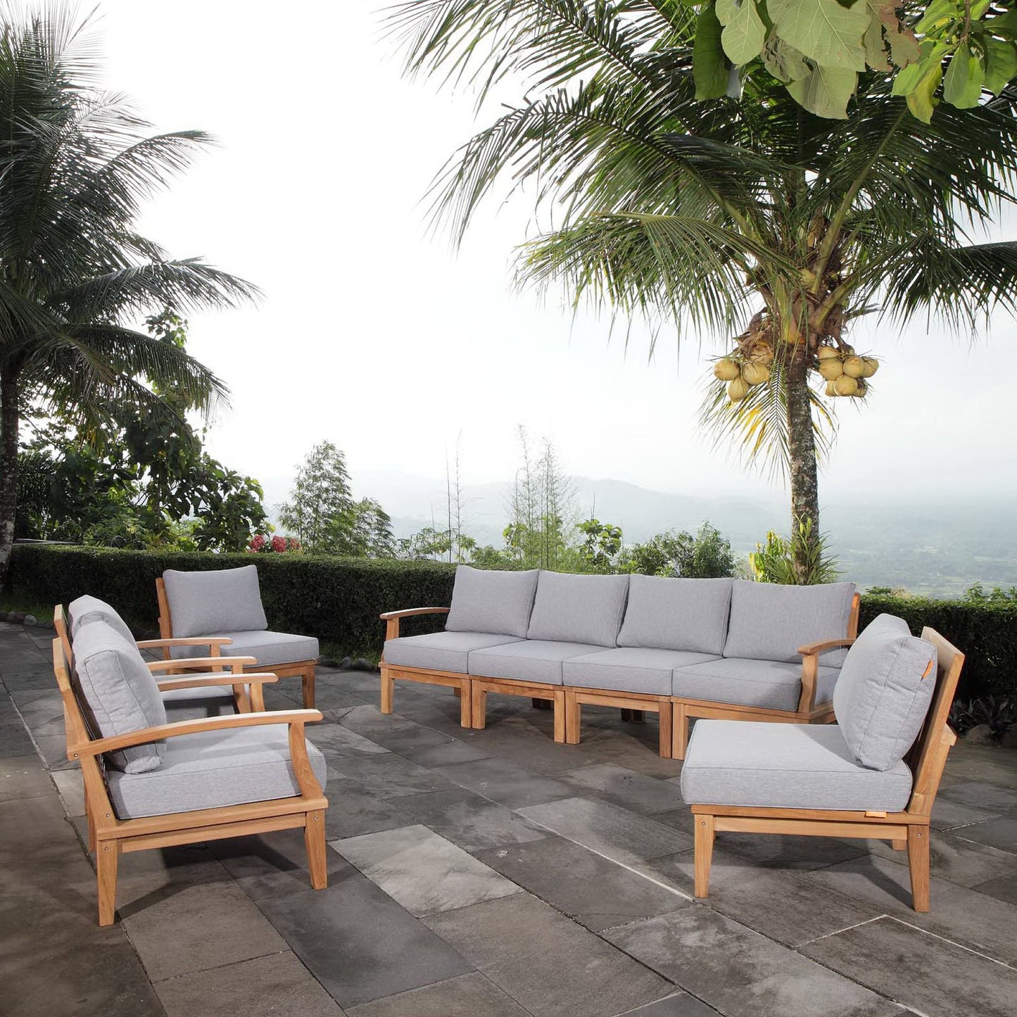 Cove 8 Piece Outdoor Patio Teak Set in Natural Gray