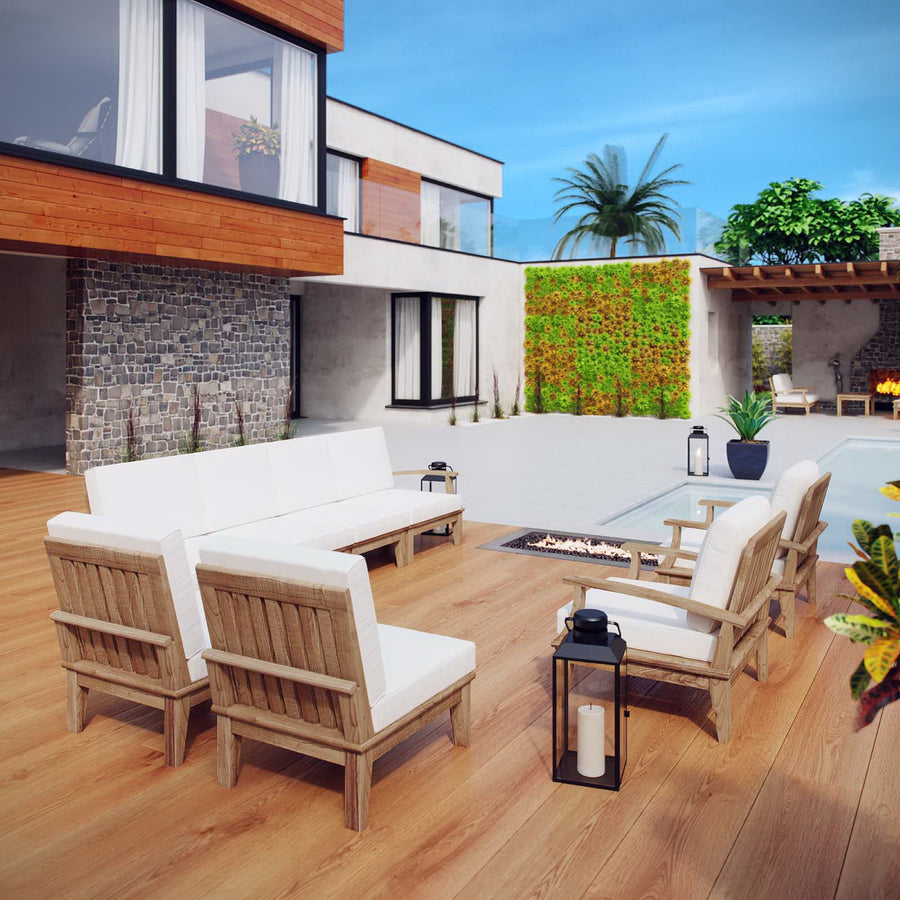 Cove 8 Piece Outdoor Patio Teak Set in Natural White