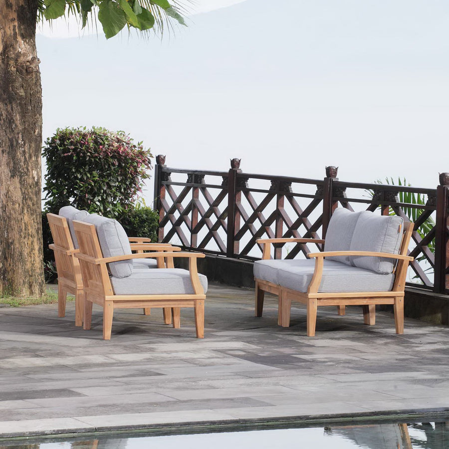 Cove 4 Piece Outdoor Patio Teak Set in Natural Gray