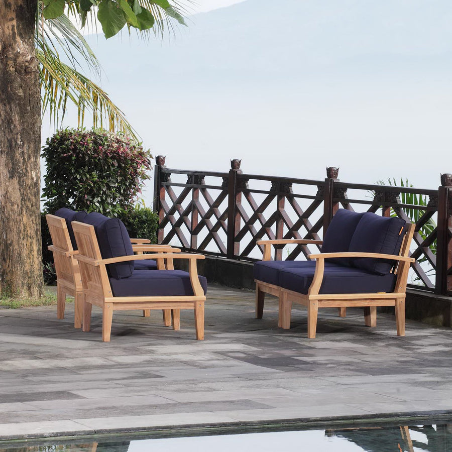 Cove 4 Piece Outdoor Patio Teak Set in Natural Navy