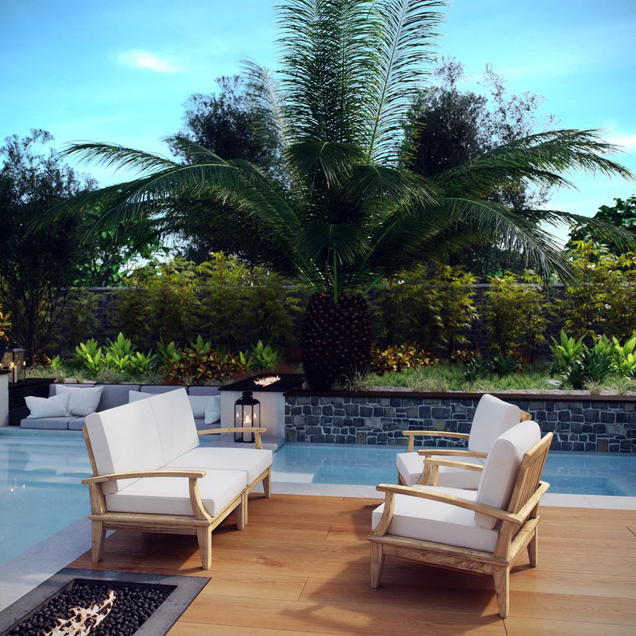 Cove 4 Piece Outdoor Patio Teak Set in Natural White