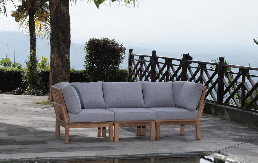 Cove 3 Piece Outdoor Patio Teak Set in Natural Gray