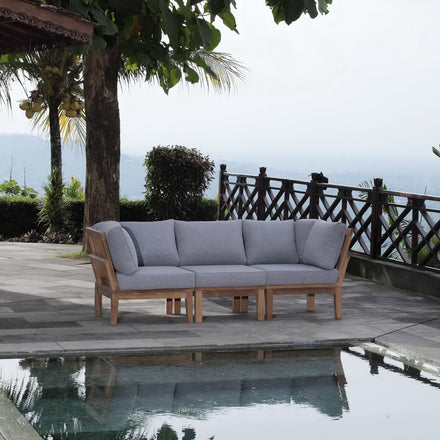 Marina 3 Piece Outdoor Patio Teak Set in Natural Gray