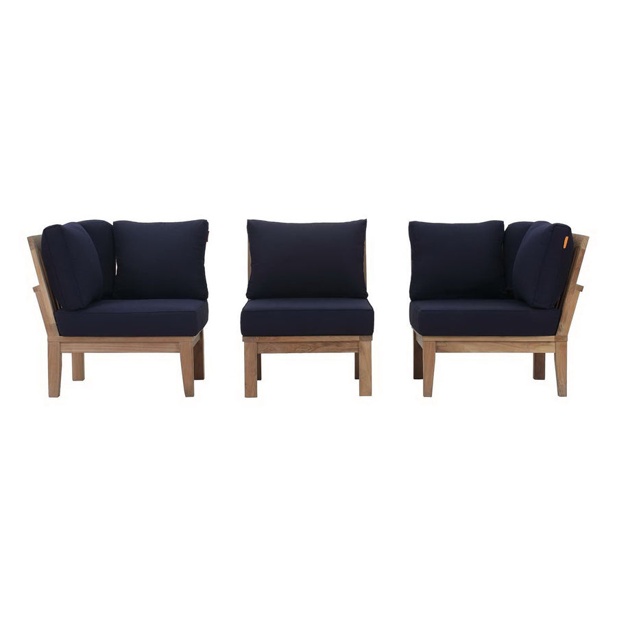 Cove 3 Piece Outdoor Patio Teak Set in Natural Navy