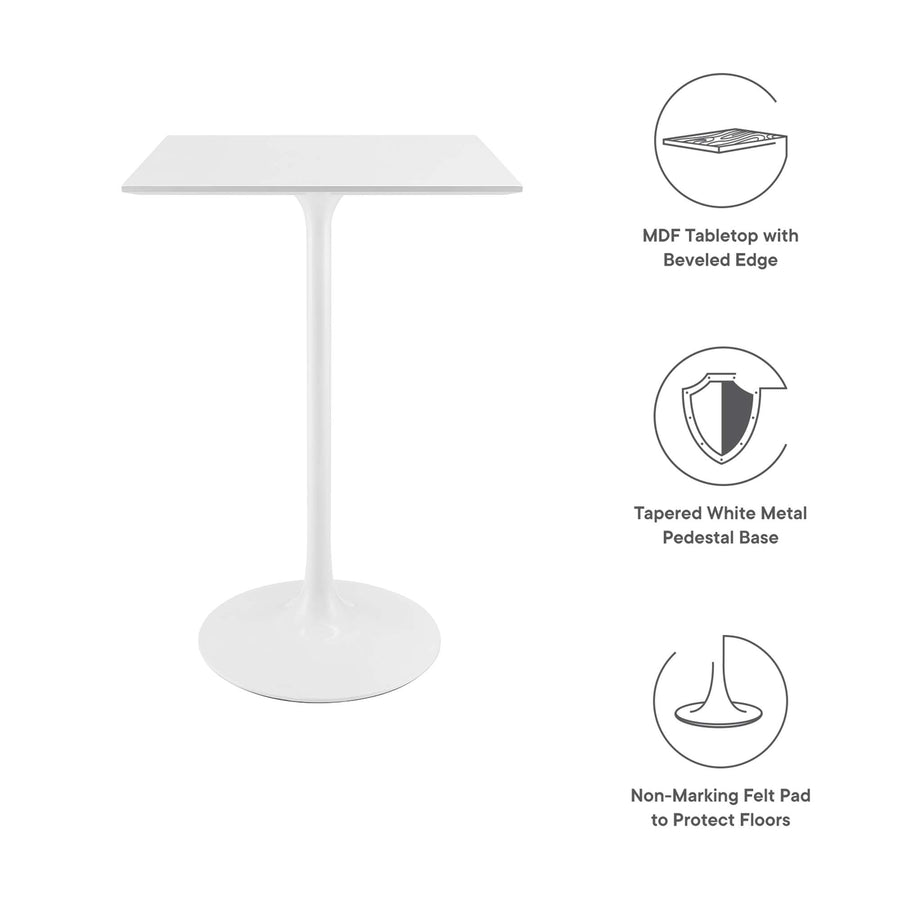 Lumen 28" Square Wood Bar Table in White