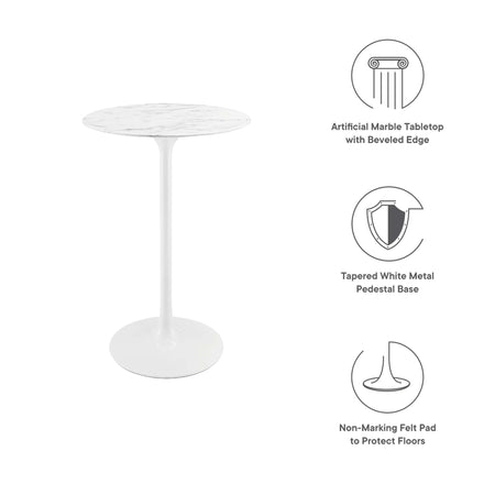 Lippa 28" Round Faux Marble Bar Table in White