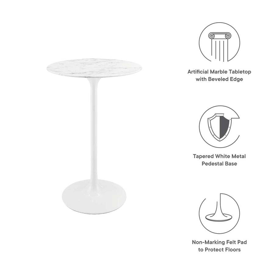 Lumen 28" Round Faux Marble Bar Table in White