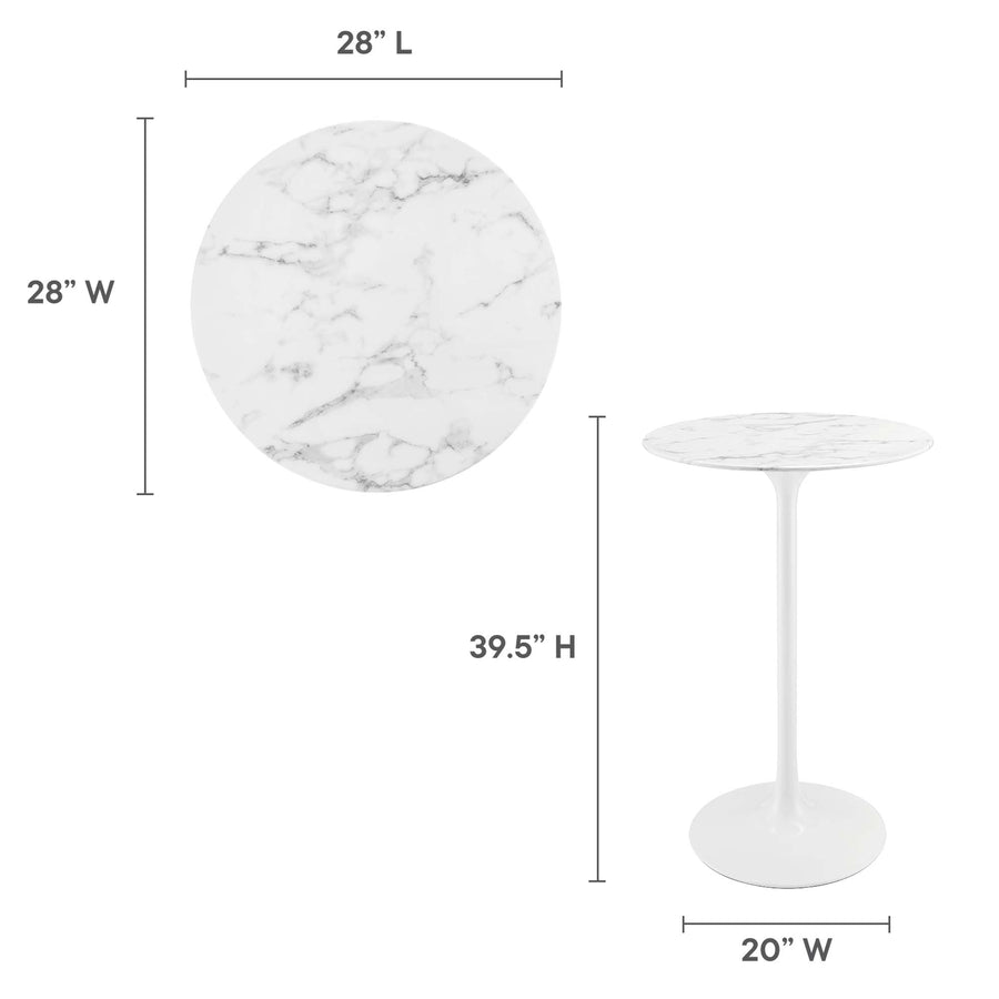 Lumen 28" Round Faux Marble Bar Table in White