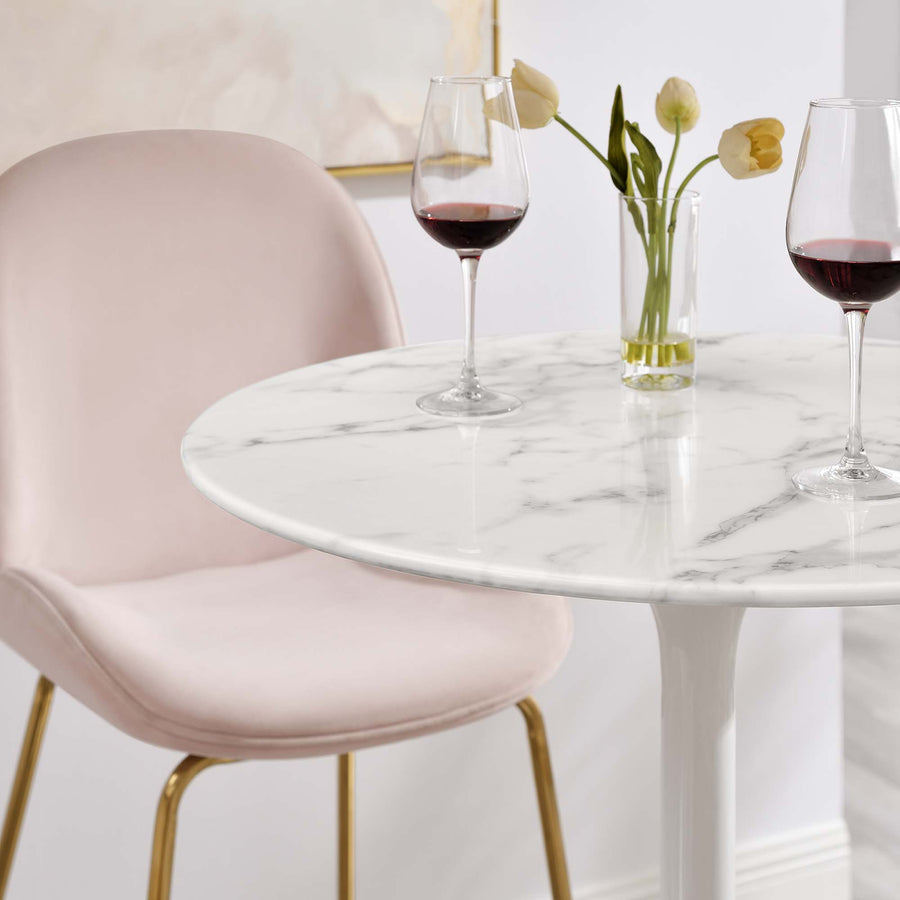 Lumen 28" Round Faux Marble Bar Table in White