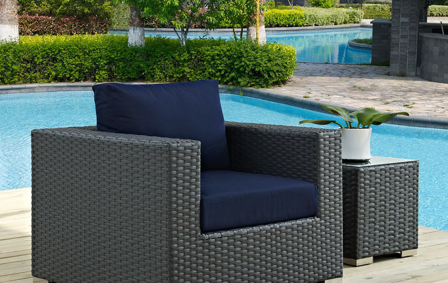 Pewter Outdoor Patio Sunbrella® Armchair in Canvas Navy