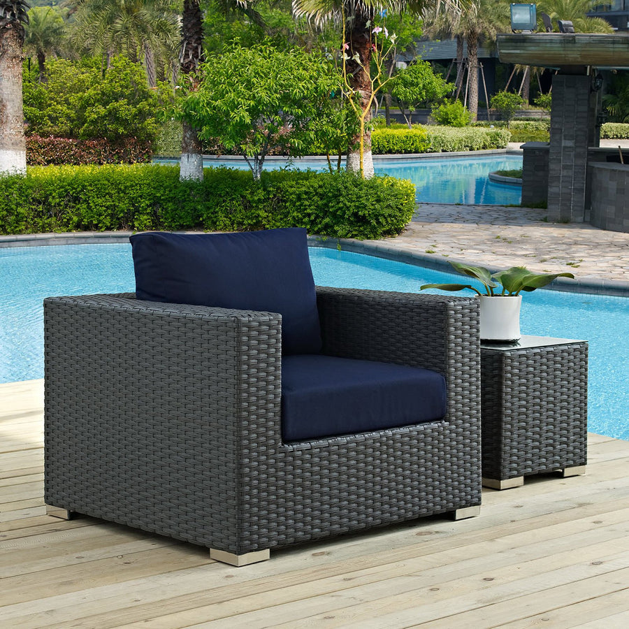 Pewter Outdoor Patio Sunbrella® Armchair in Canvas Navy