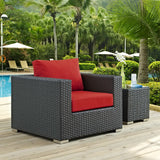 Pewter Outdoor Patio Sunbrella® Armchair in Canvas Red