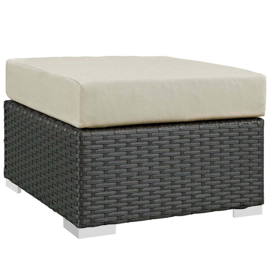 Pewter Outdoor Patio Sunbrella® Ottoman in Canvas Antique Beige