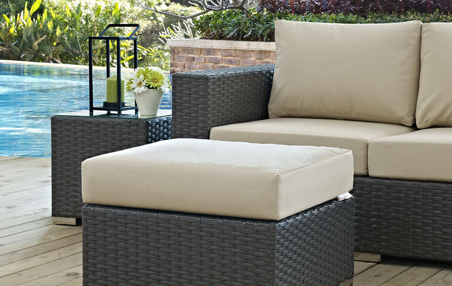 Pewter Outdoor Patio Sunbrella® Ottoman in Canvas Antique Beige