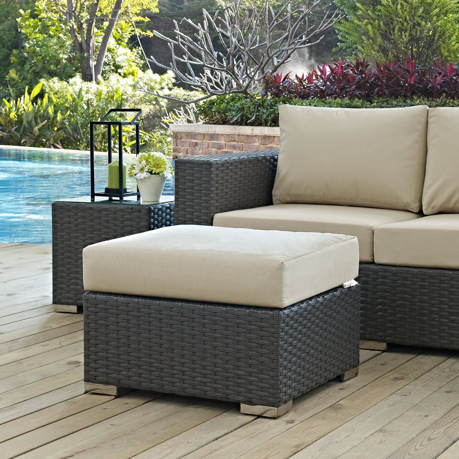 Pewter Outdoor Patio Sunbrella® Ottoman in Canvas Antique Beige