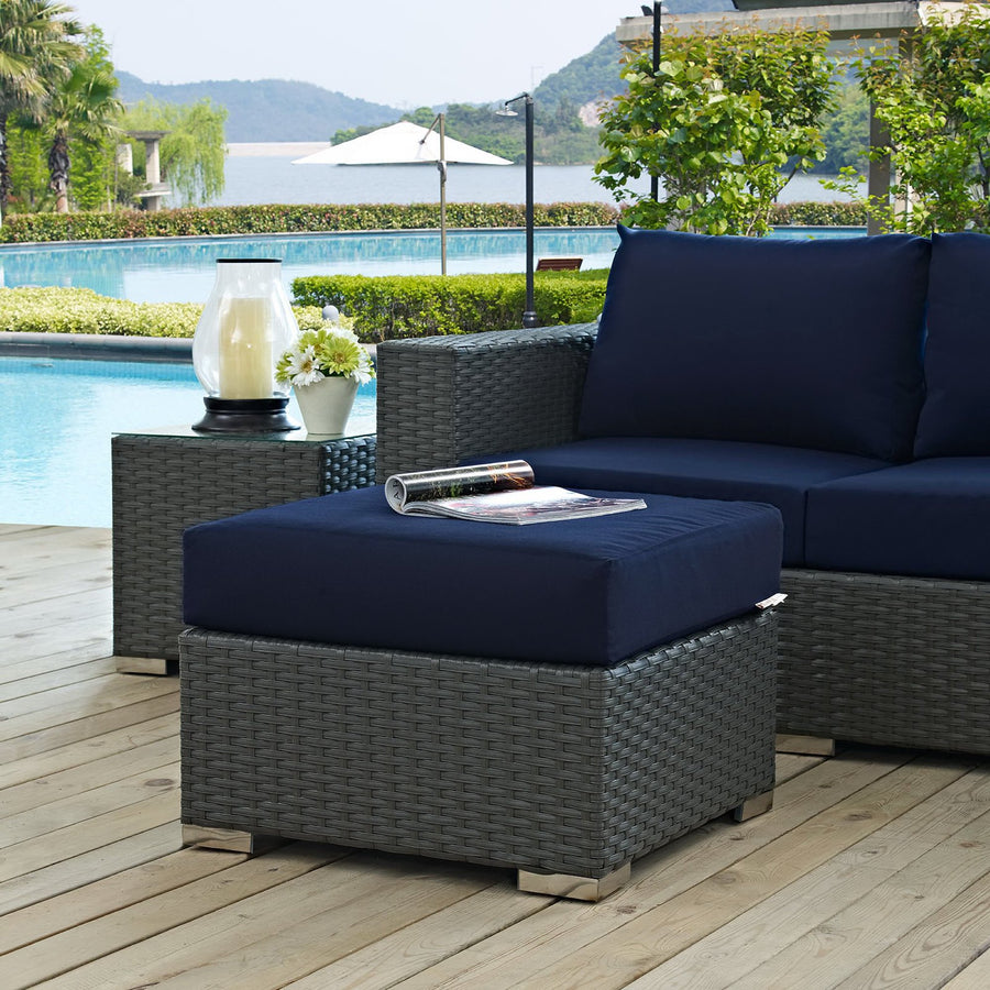 Pewter Outdoor Patio Sunbrella® Ottoman in Canvas Navy