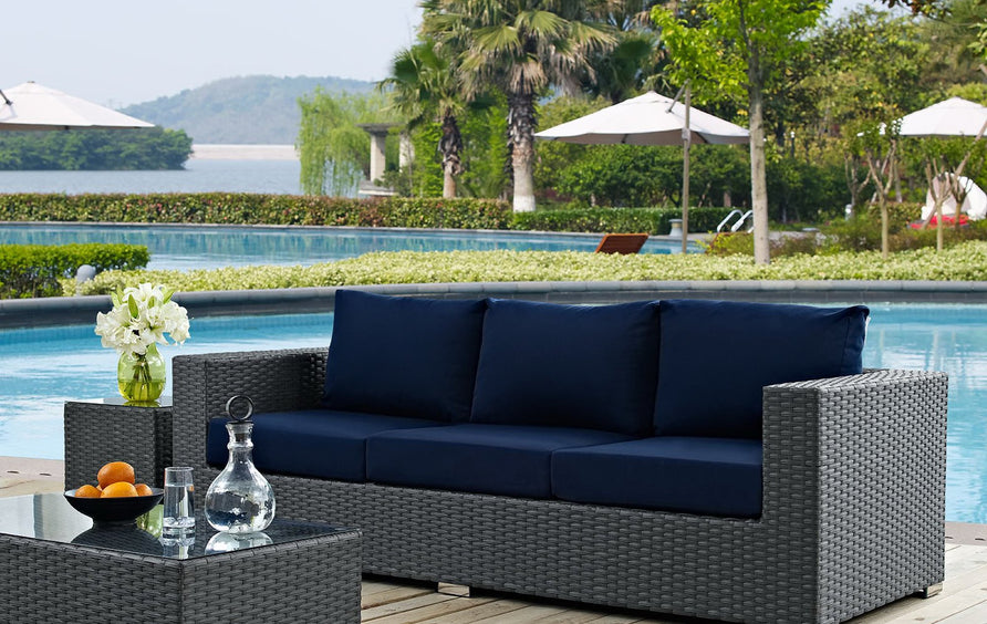 Pewter Outdoor Patio Sunbrella® Sofa in Canvas Navy