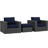Pewter 3 Piece Outdoor Patio Sunbrella® Sectional Set in Canvas Navy