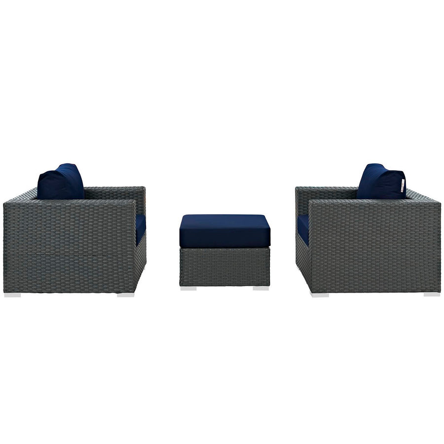 Pewter 3 Piece Outdoor Patio Sunbrella® Sectional Set in Canvas Navy