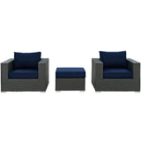 Pewter 3 Piece Outdoor Patio Sunbrella® Sectional Set in Canvas Navy