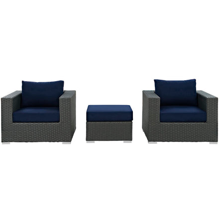 Sojourn 3 Piece Outdoor Patio Sunbrella® Sectional Set in Canvas Navy