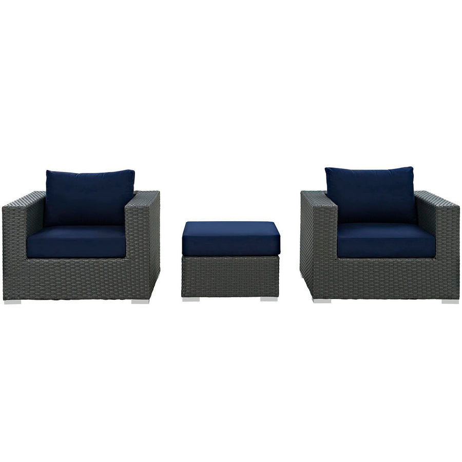 Pewter 3 Piece Outdoor Patio Sunbrella® Sectional Set in Canvas Navy