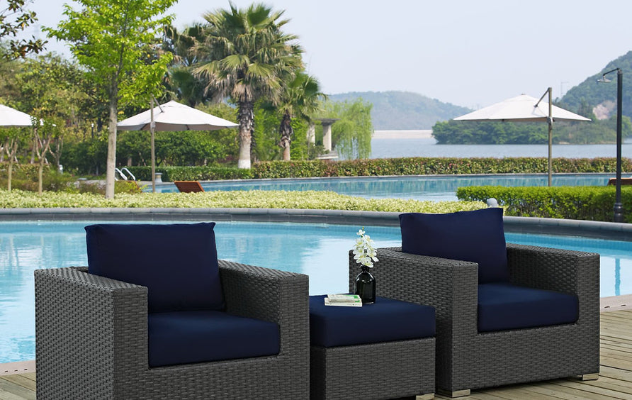 Pewter 3 Piece Outdoor Patio Sunbrella® Sectional Set in Canvas Navy