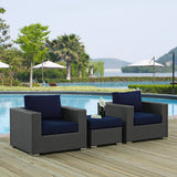 Pewter 3 Piece Outdoor Patio Sunbrella® Sectional Set in Canvas Navy