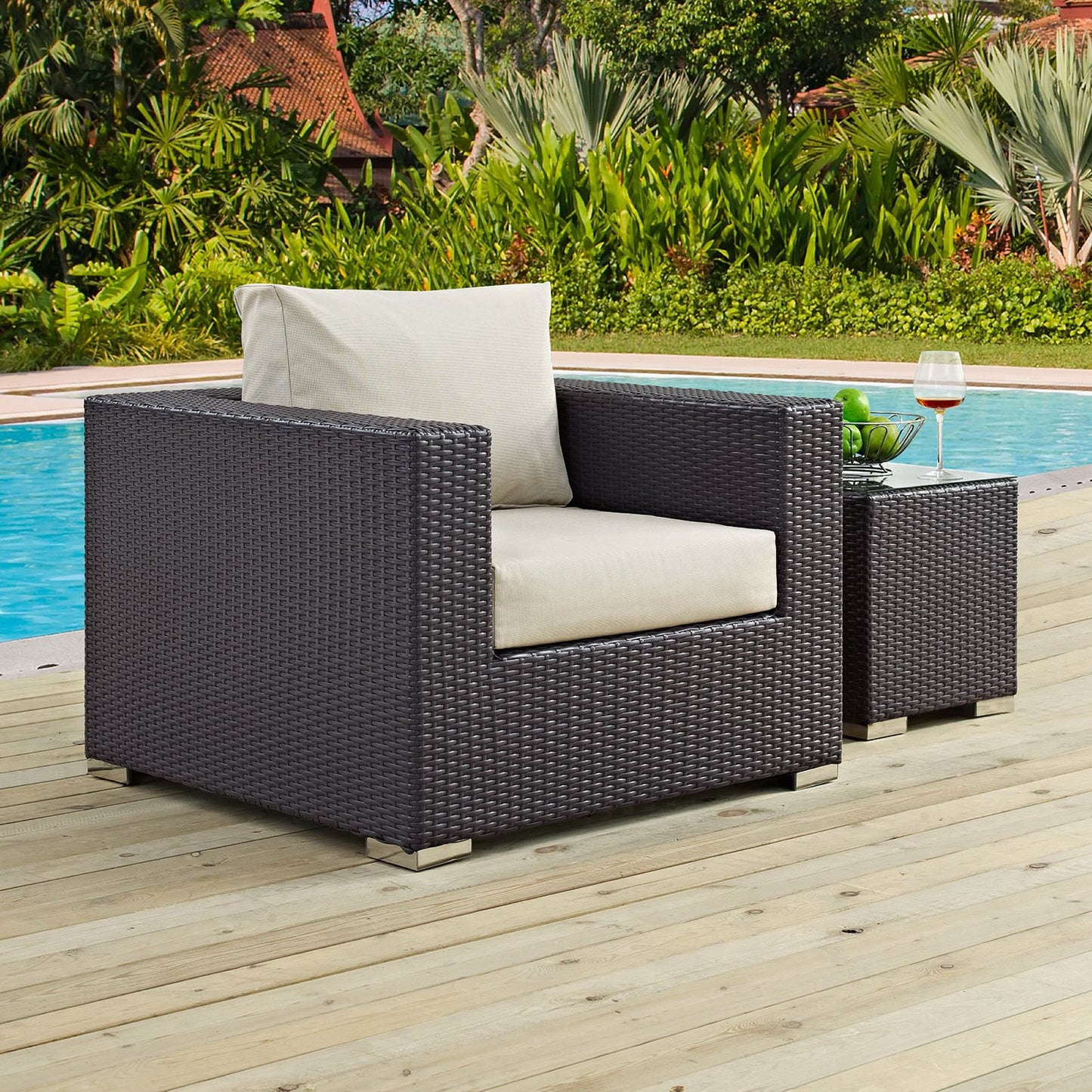 Sienna Outdoor Patio Armchair in Espresso Beige
