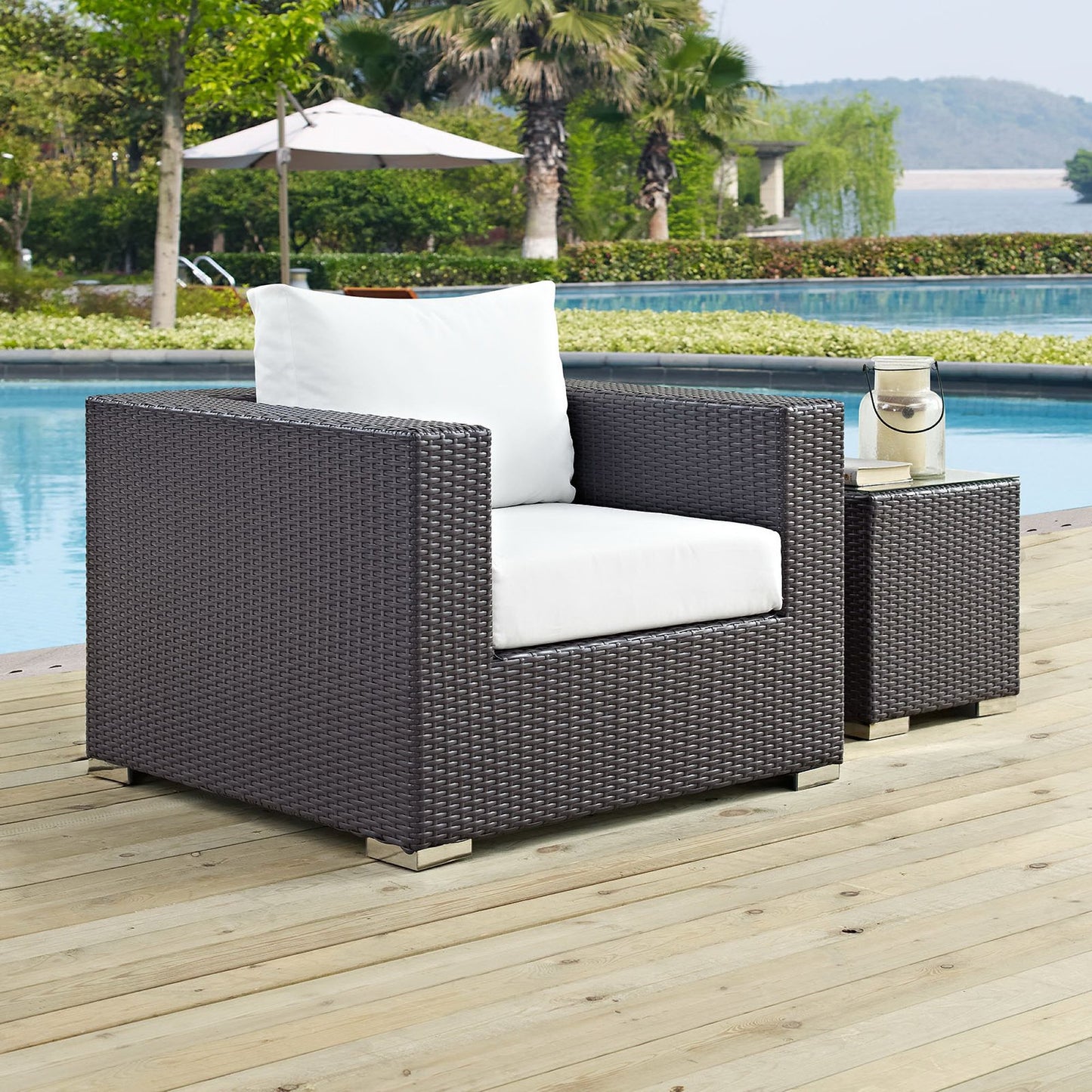 Sienna Outdoor Patio Armchair in Espresso White