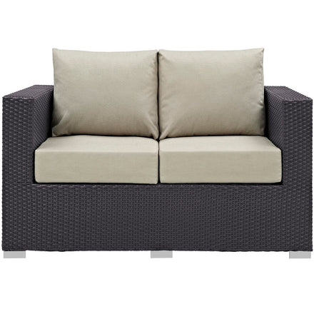 Convene Outdoor Patio Loveseat in Espresso Beige