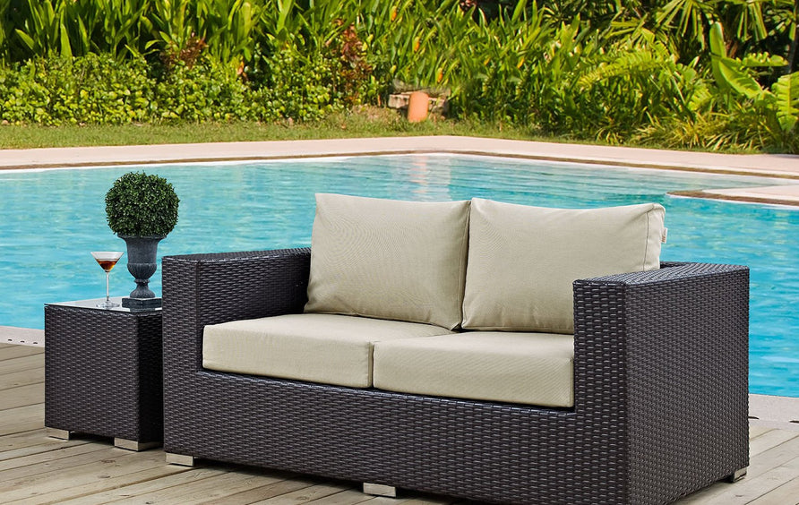 Sienna Outdoor Patio Loveseat in Espresso Beige