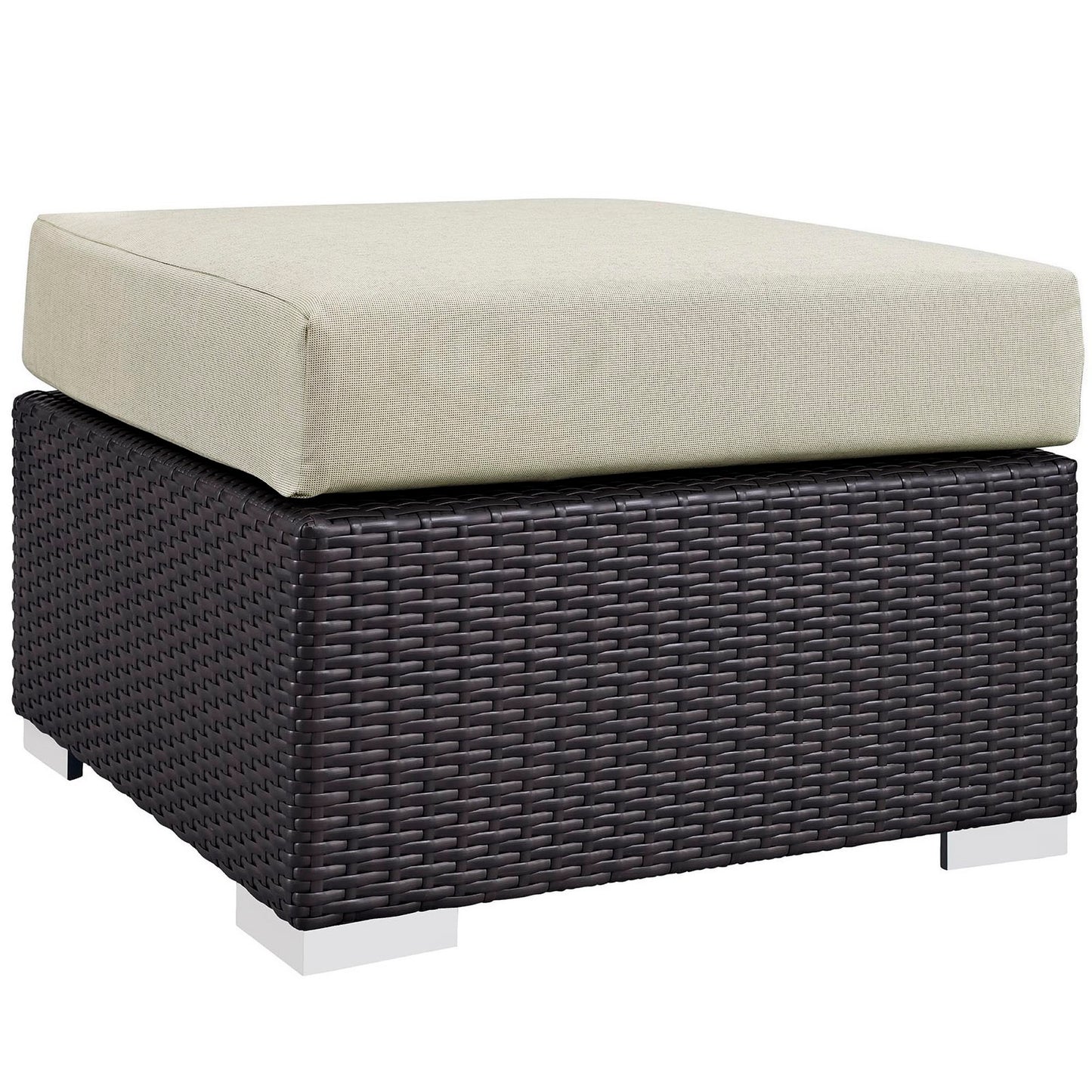 Sienna Outdoor Patio Fabric Square Ottoman in Espresso Beige